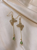 Green butterfly dew drop earrings