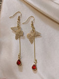 Red butterfly dew drop earrings