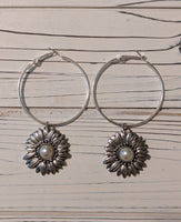 Pearl flower hoop earrings