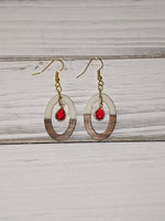 Resin and wood red earrings