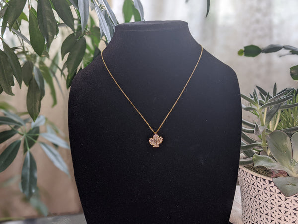 Gold plated cz cactus necklace