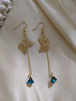 Blue Swarovski butterfly dew drop earrings