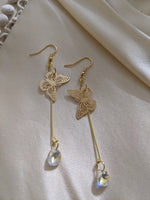 Multi colored Swarovski butterfly dew drop earrings