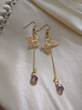 Purple butterfly dew drop earrings