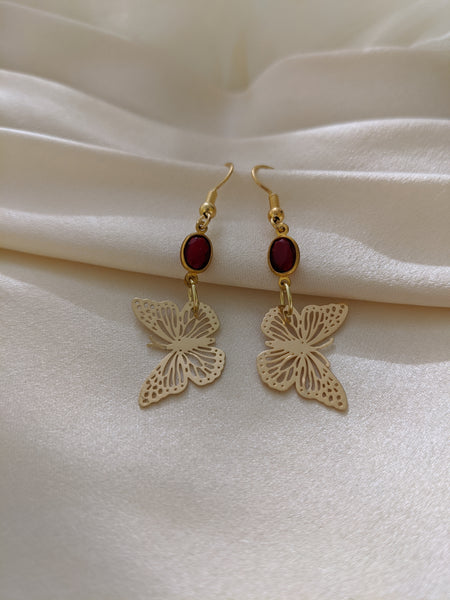 Red butterfly drop earrings