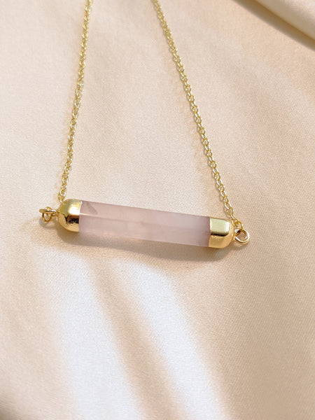 Rose quartz bar necklace