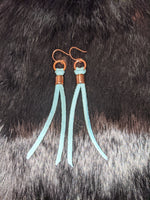 Turquoise leather and copper earrings