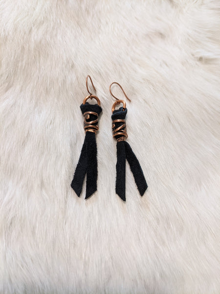 Leather and decorative copper earrings