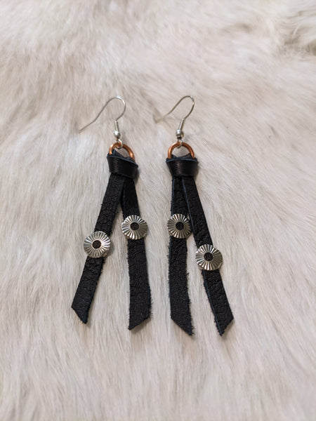 Mixed metal leather earrings