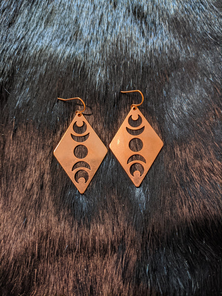 Copper moon cycle earrings