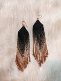 Black to copper ombré fringe bead earrings