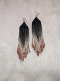 Black to copper ombré fringe bead earrings