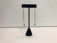 Silver chain green Swarovski and pearl dangle earrings