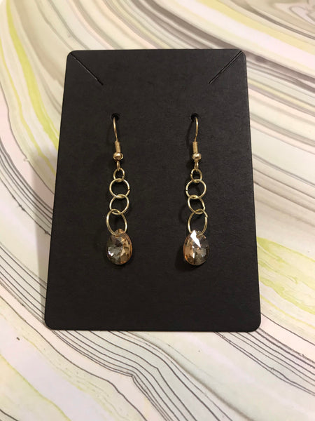 Gold chained topaz Swarovski drop earrings